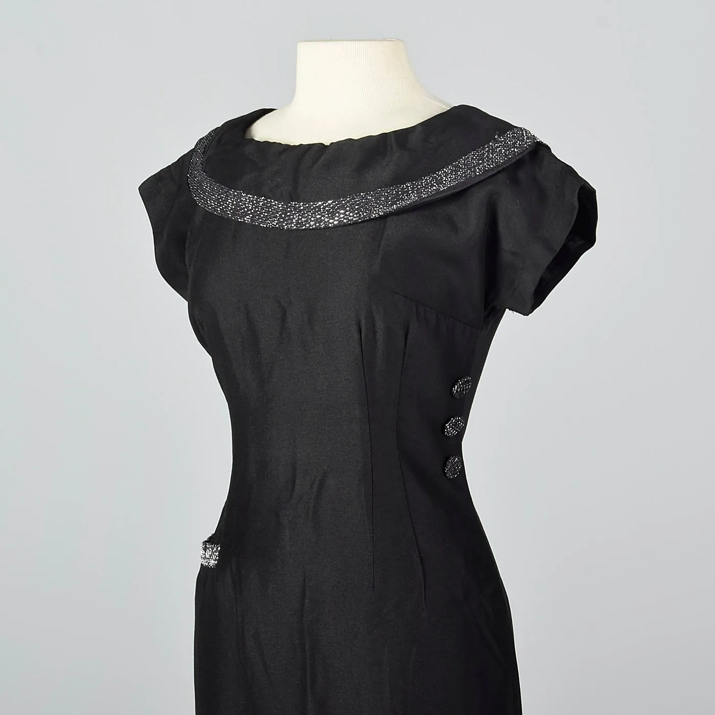 1950s Little Black Dress with Silver Lurex Trim