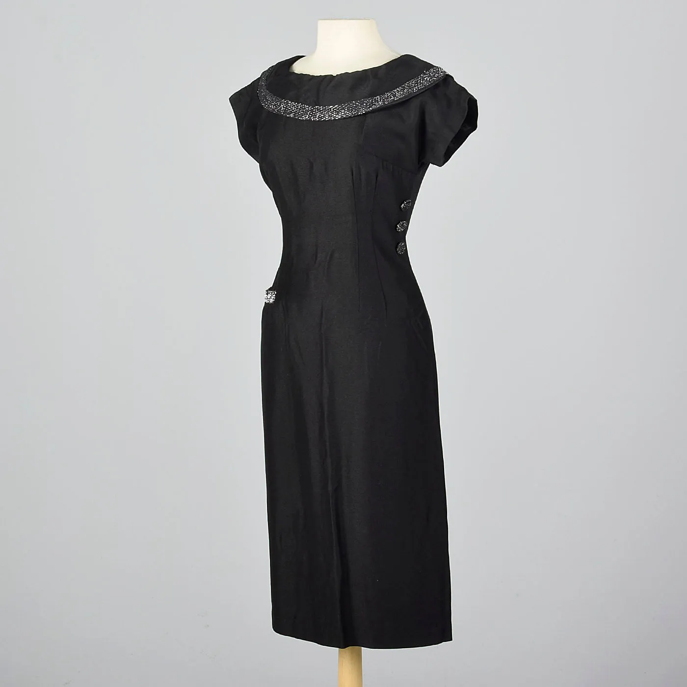 1950s Little Black Dress with Silver Lurex Trim