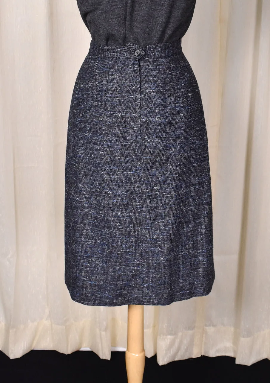 1970s Vintage Gray & Blue Wool Pleat Pencil Skirt