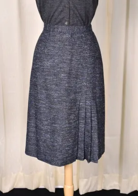 1970s Vintage Gray & Blue Wool Pleat Pencil Skirt