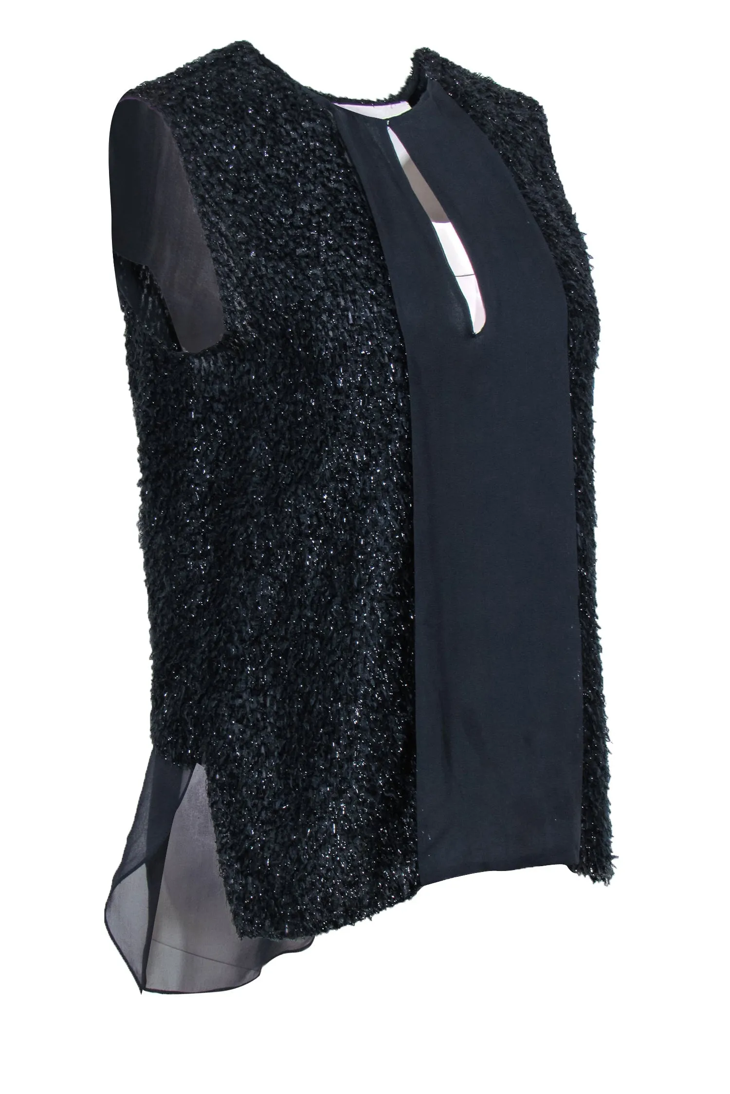 3.1 Phillip Lim - Black Metallic Fuzzy Textured Silk Blend Tank Sz 0