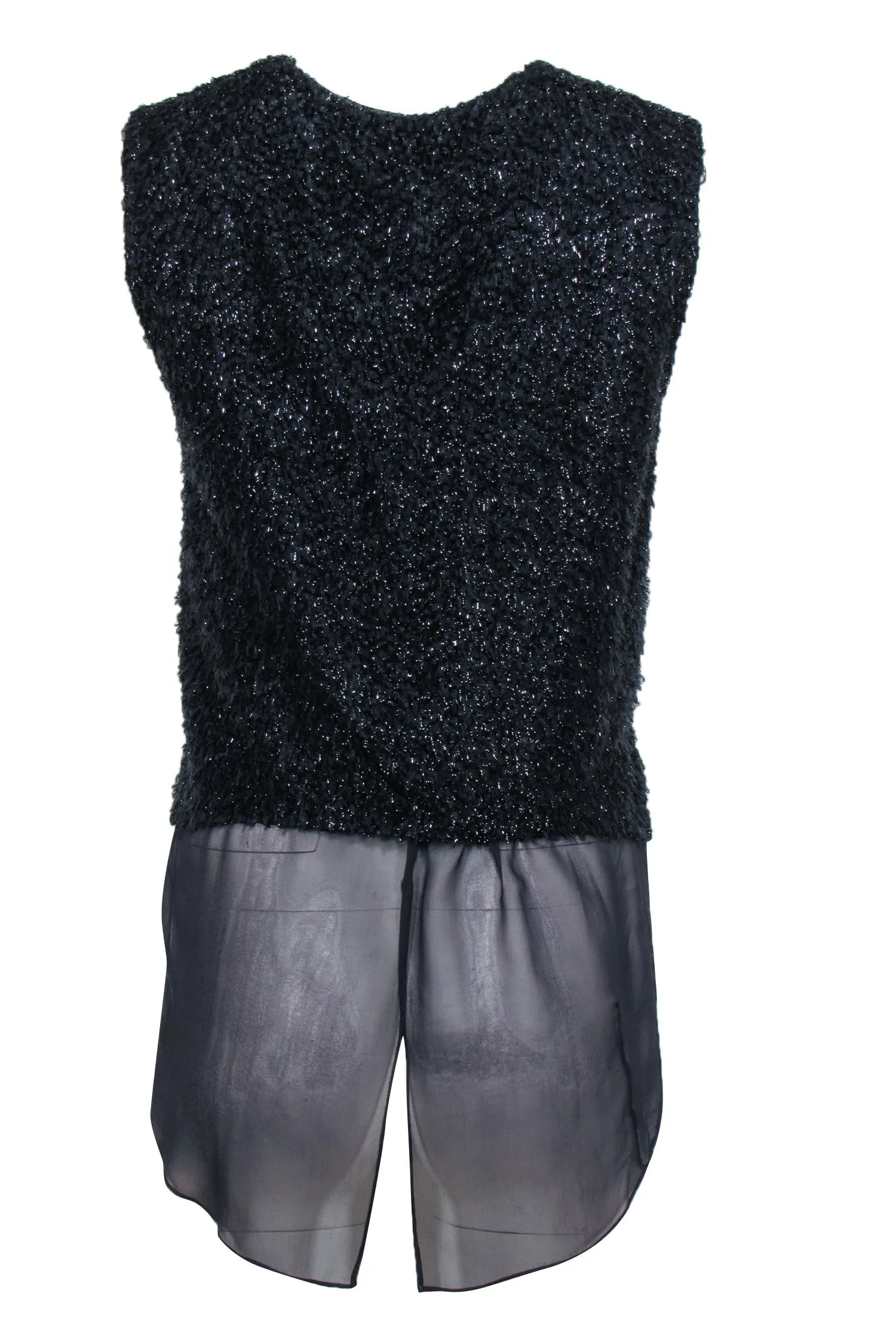 3.1 Phillip Lim - Black Metallic Fuzzy Textured Silk Blend Tank Sz 0
