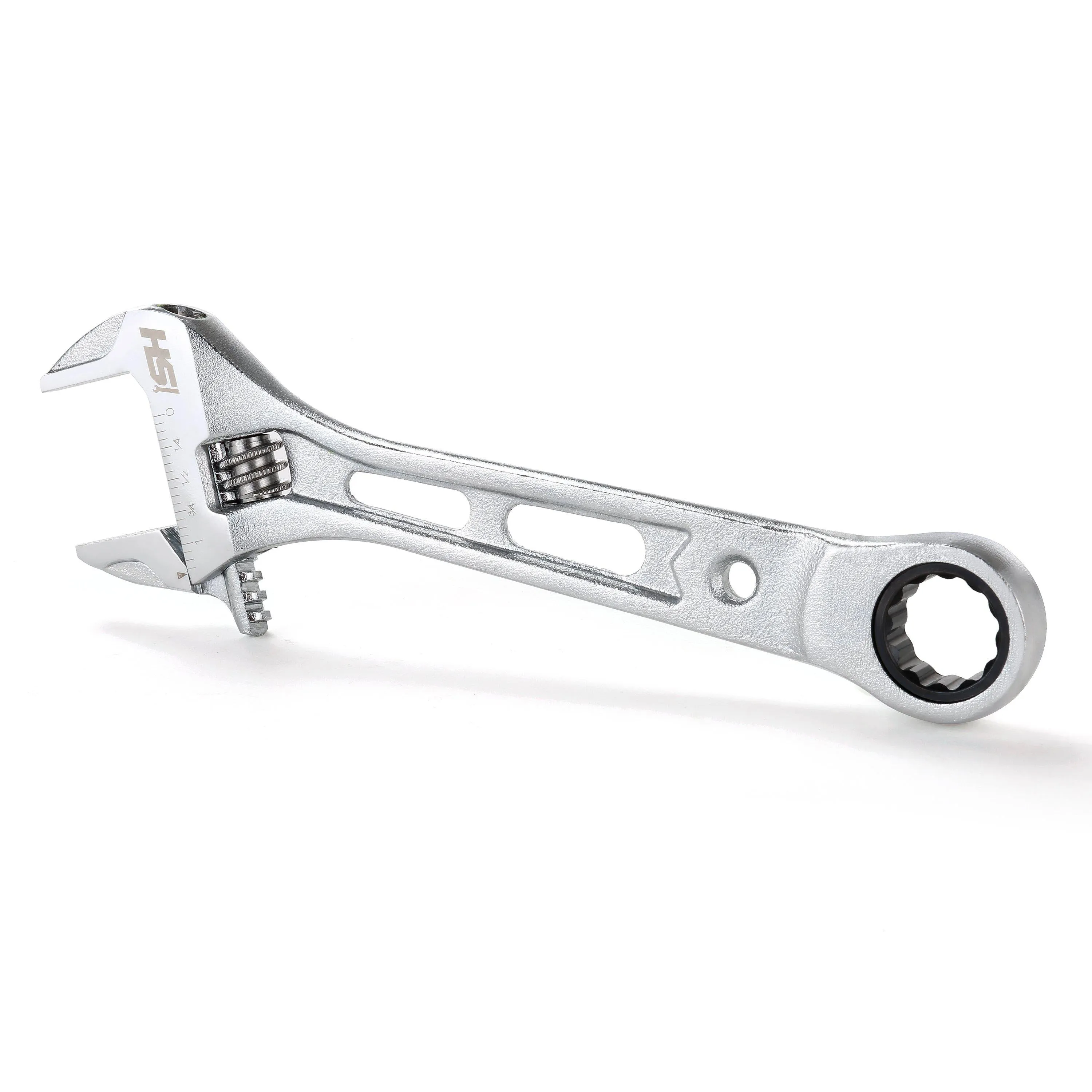 8 in. Wide Mouth Adjustable Wrench with 17 mm. Ratcheting End