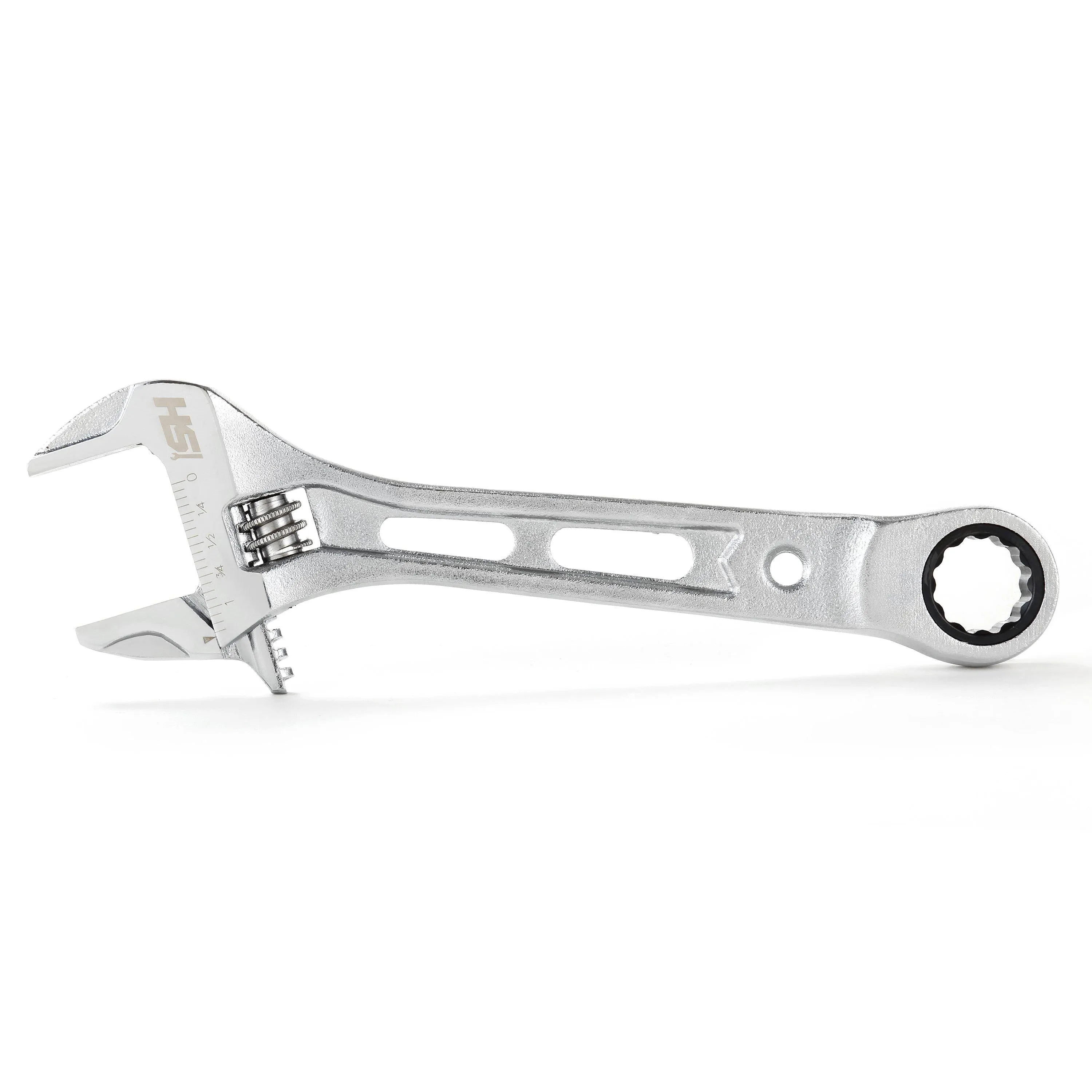 8 in. Wide Mouth Adjustable Wrench with 17 mm. Ratcheting End