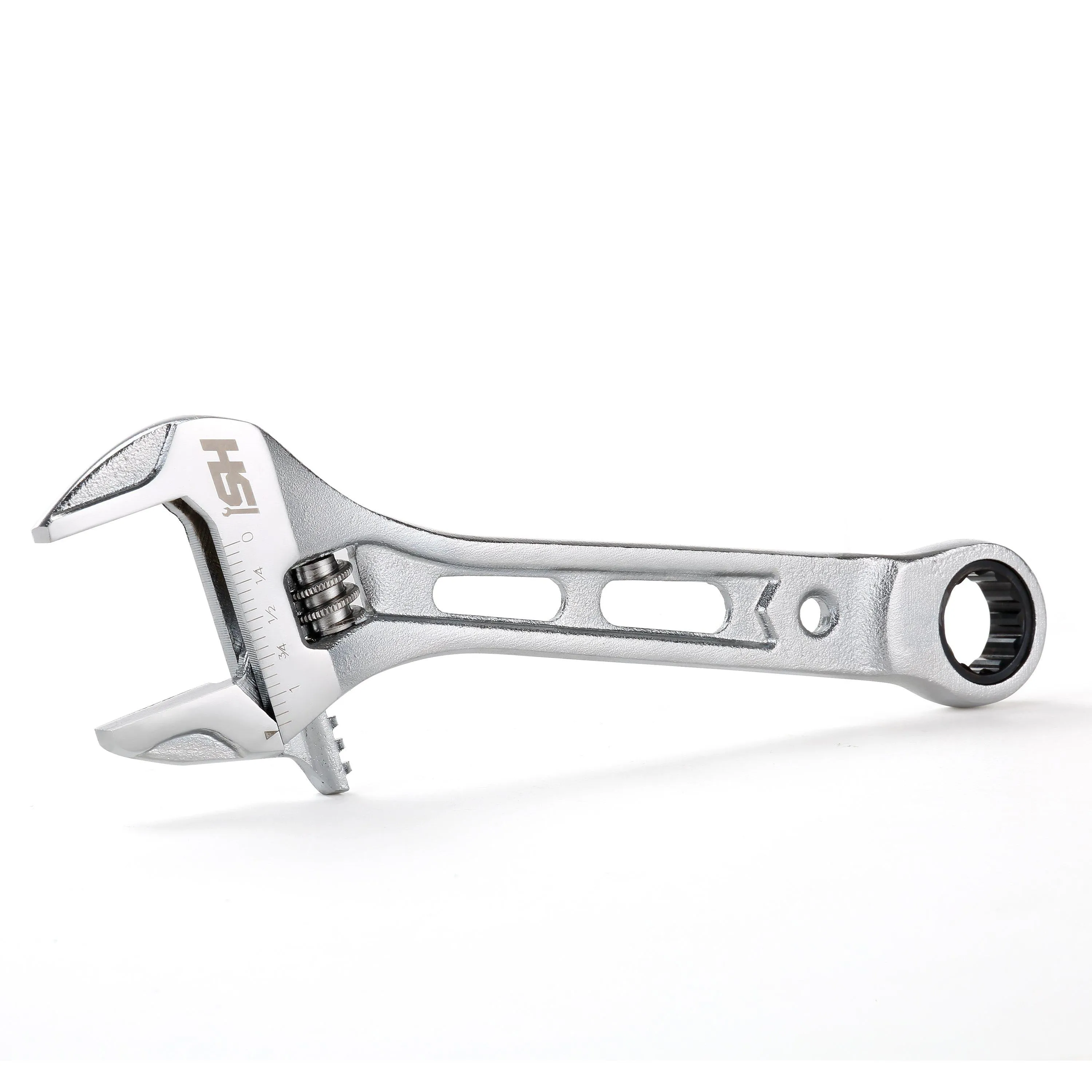 8 in. Wide Mouth Adjustable Wrench with 17 mm. Ratcheting End