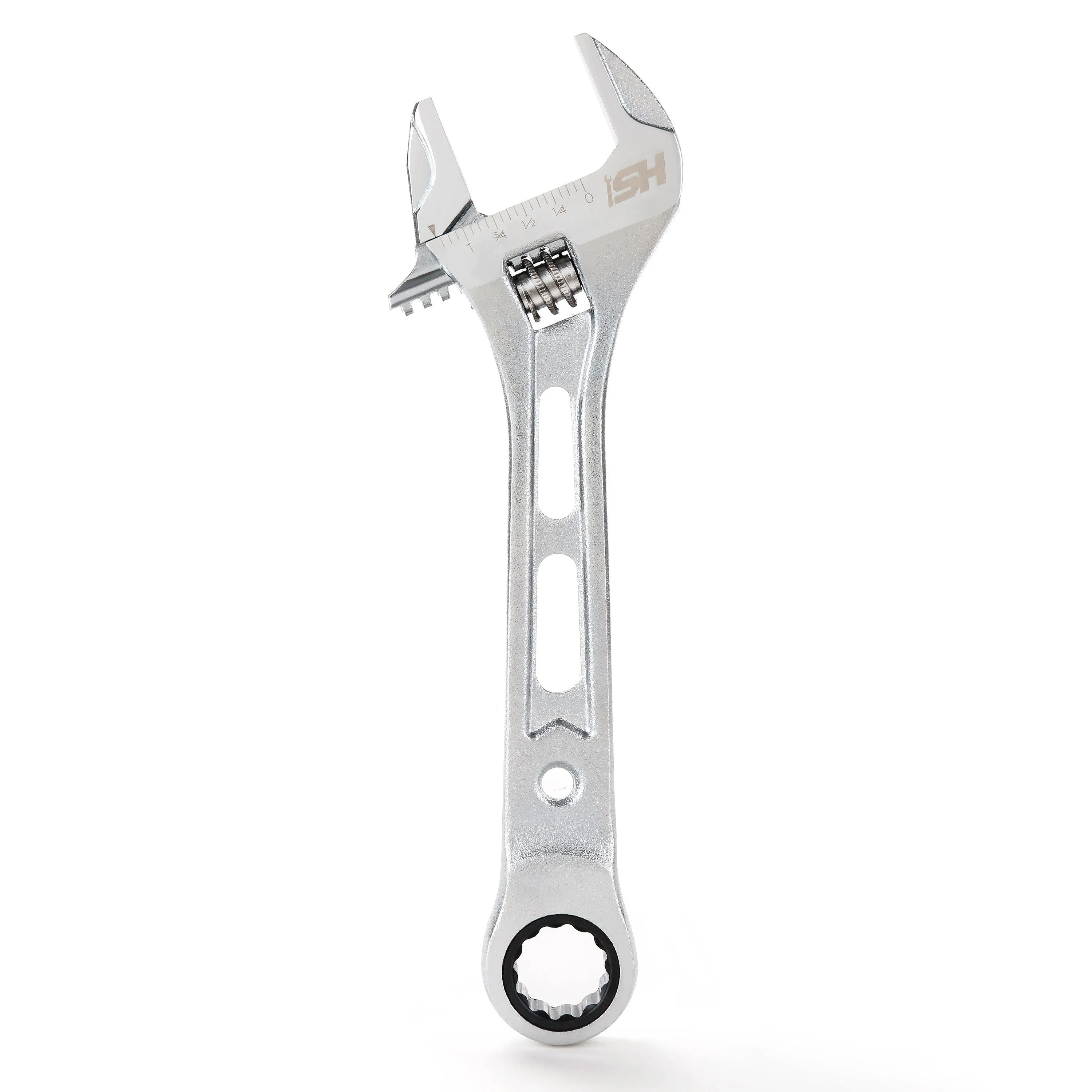 8 in. Wide Mouth Adjustable Wrench with 17 mm. Ratcheting End