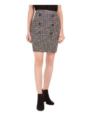 BAR III Womens Black Textured Short Wear To Work Pencil Skirt