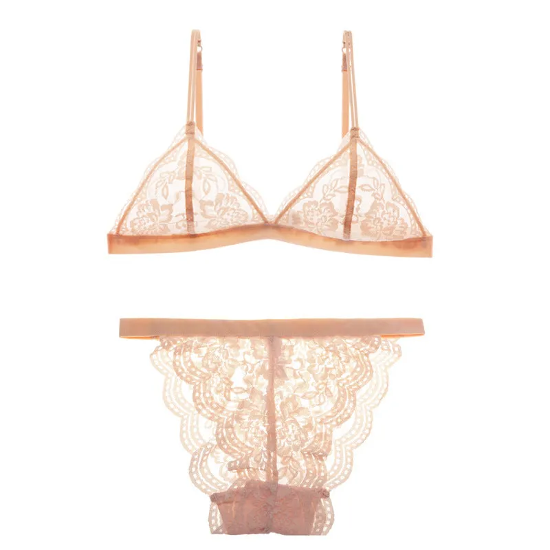 French style non-wired triangular cup bra, ultra-thin comfortable underwear, sexy lace thin bralette underwear set