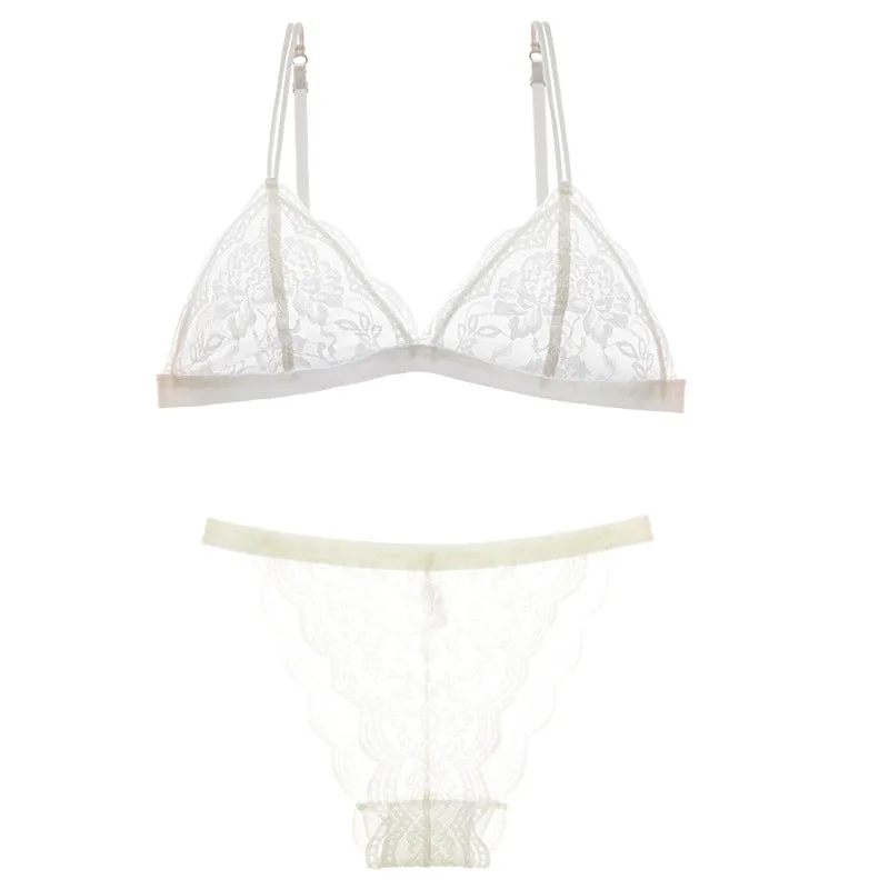 French style non-wired triangular cup bra, ultra-thin comfortable underwear, sexy lace thin bralette underwear set