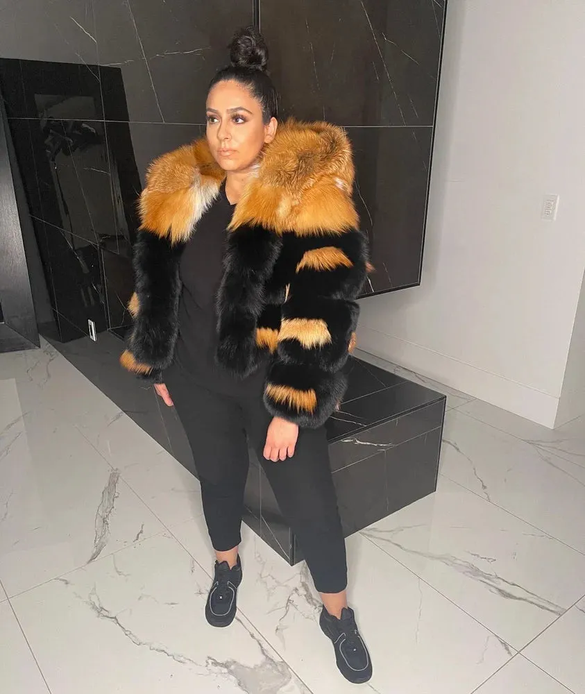 ISTYLEBYSONIA 4-in-1 Aaliyah Tiger Stripe Fox Fur Coat