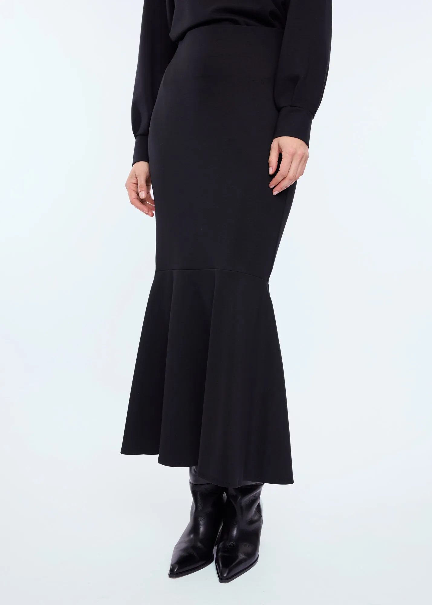Ruched punto midi skirt