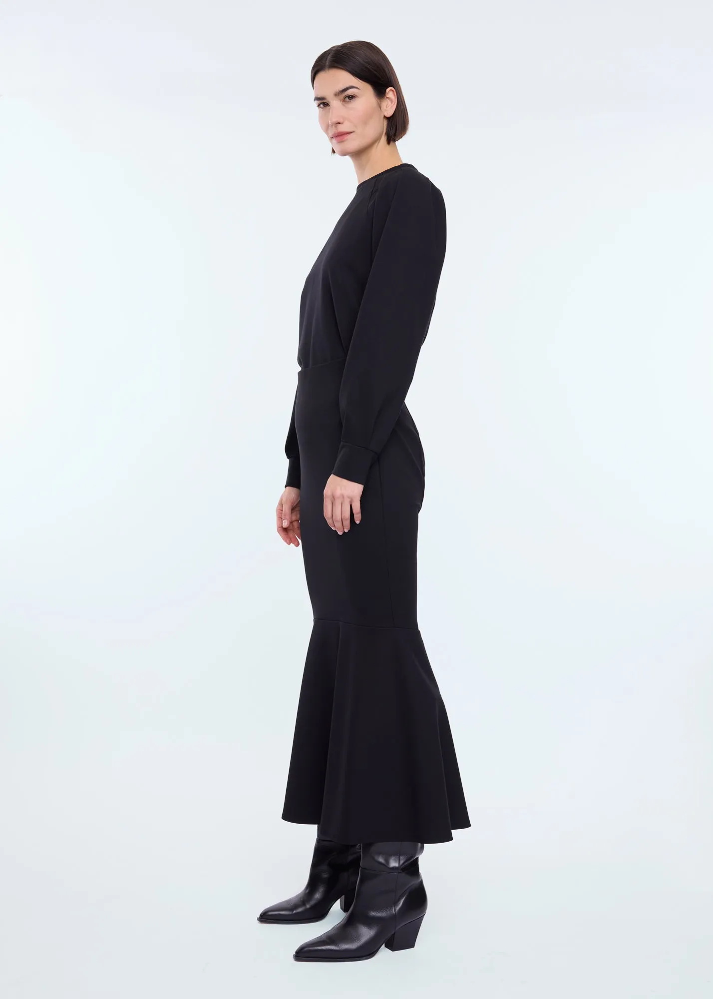 Ruched punto midi skirt