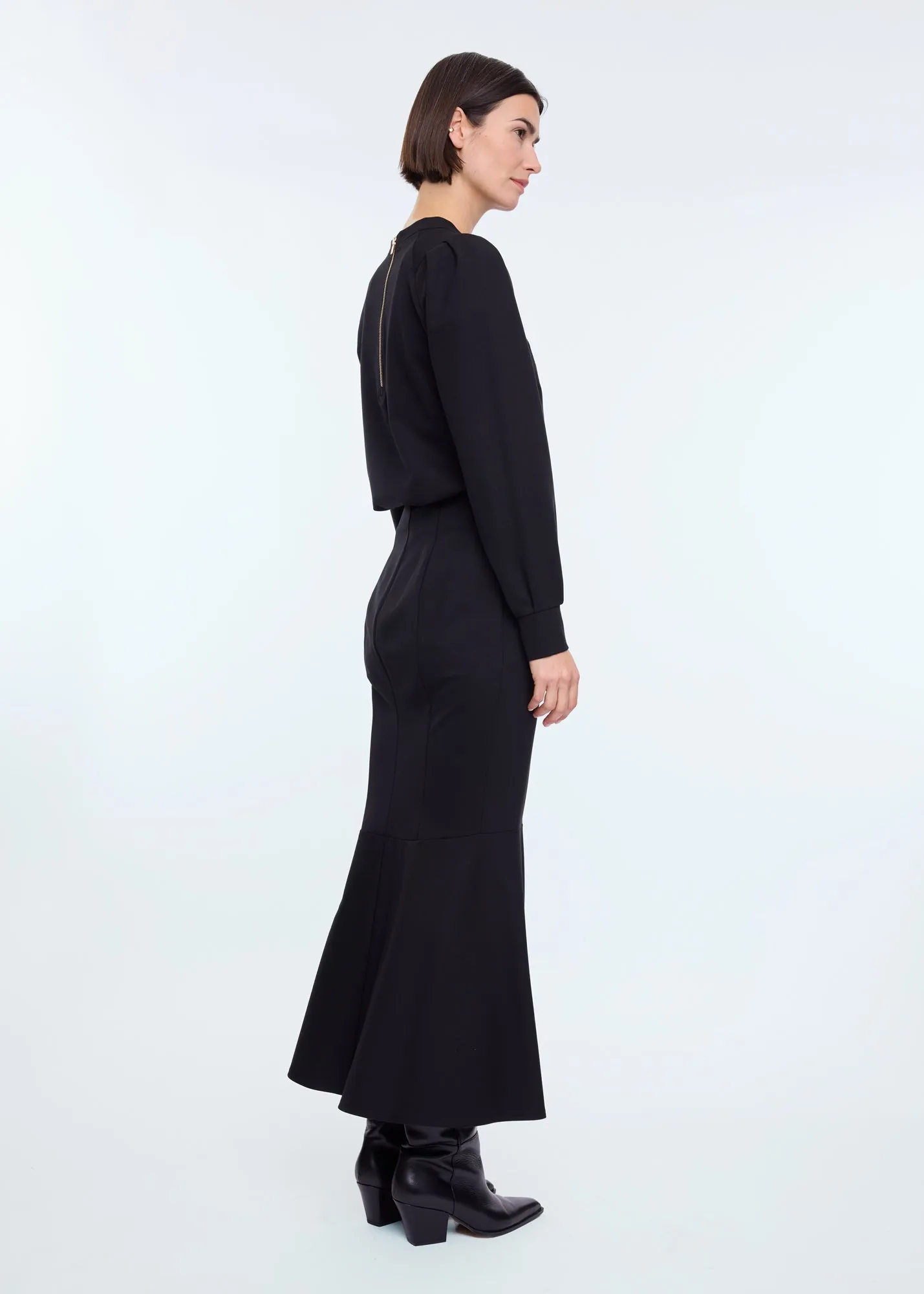 Ruched punto midi skirt
