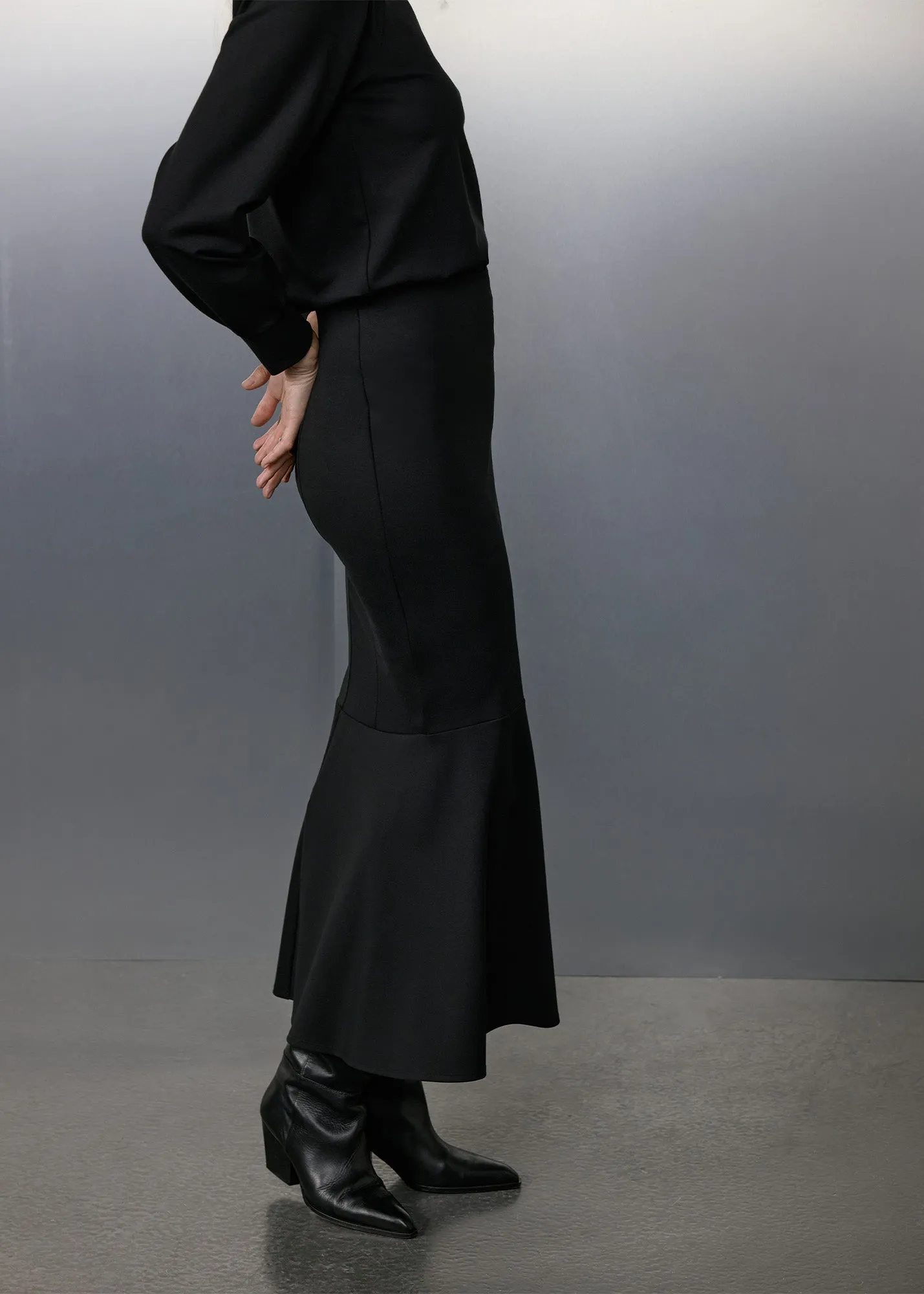 Ruched punto midi skirt