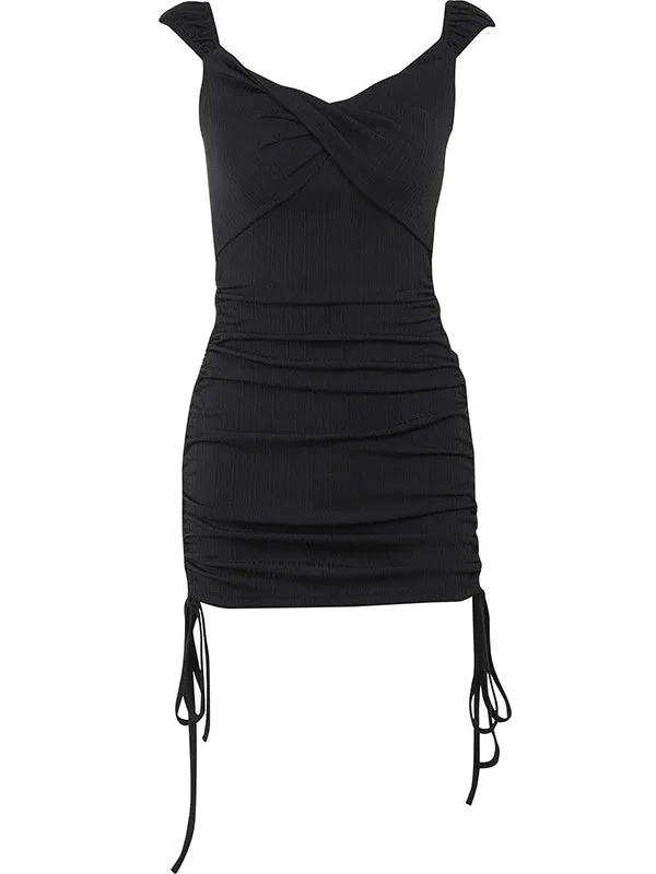 TastyHottie - Black Drawstring Side Ruched Bodycon Dress