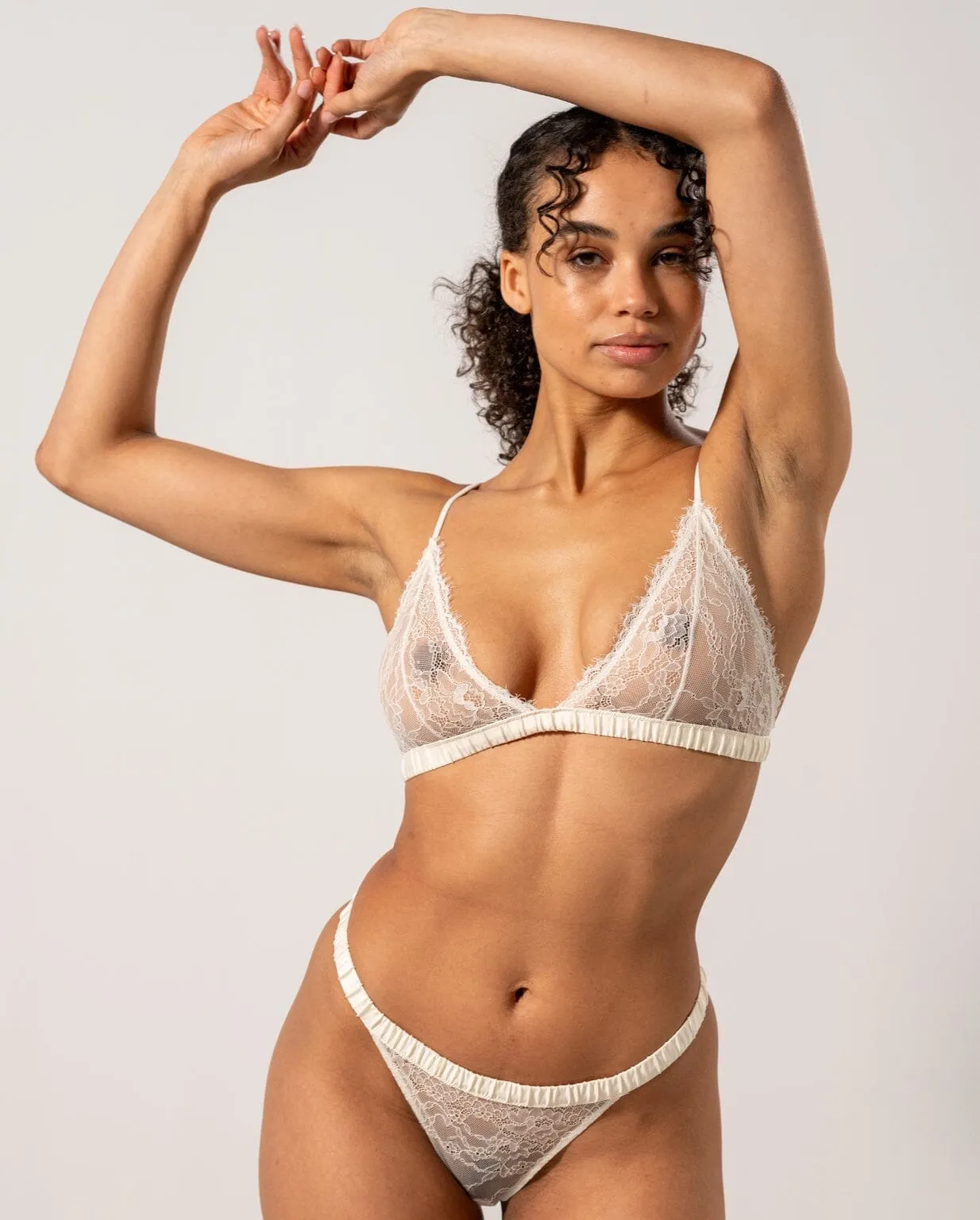 Understatement Underwear - Lace Satin Triangle Bralette - Cream