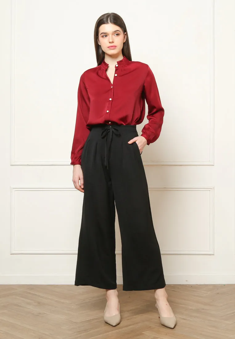 Women's Black Wide Leg Culottes Long Pants