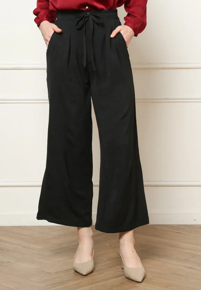 Women's Black Wide Leg Culottes Long Pants