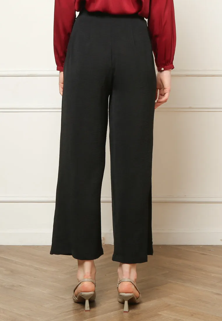 Women's Black Wide Leg Culottes Long Pants