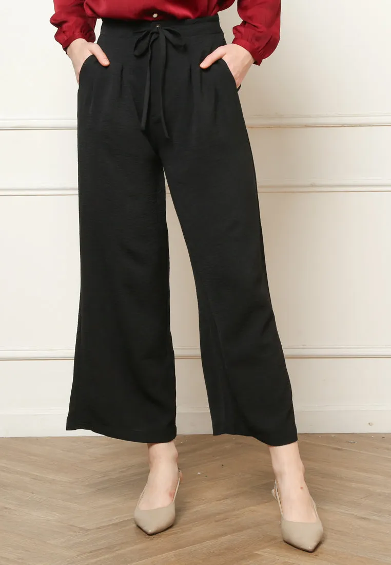 Women's Black Wide Leg Culottes Long Pants